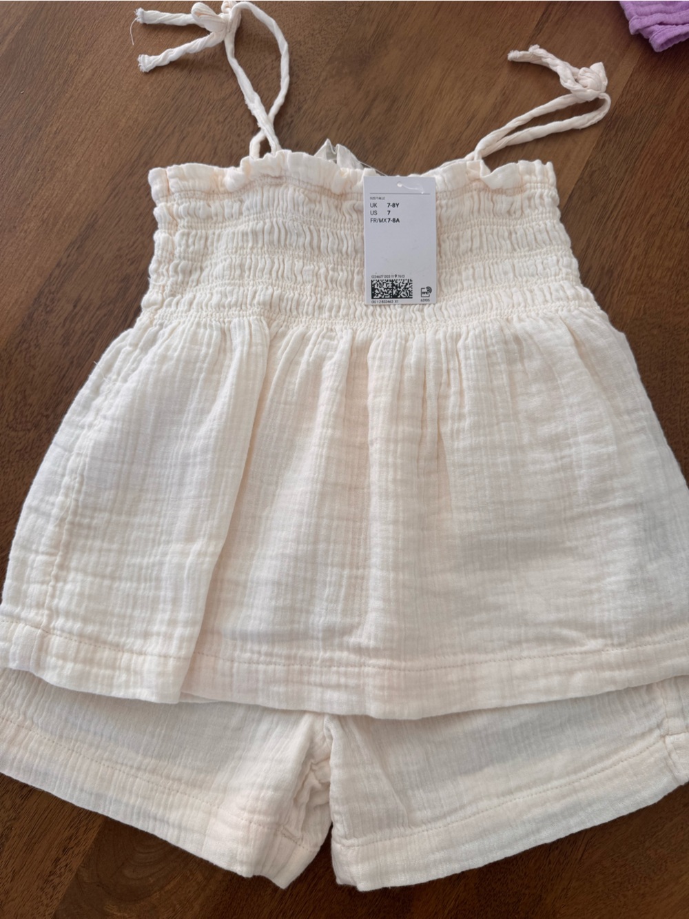 H&M Cream Gauze Drawstring Short Set for girls